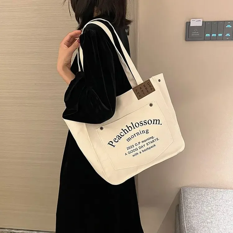 Solid Color Designer Ladies Casual Handbag Women Canvas Tote Bag Shoulder Bag Large Capacity Cotton Reusable Shopping Beach Bag