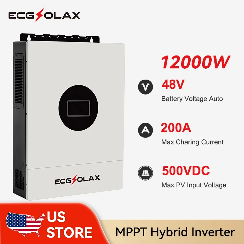 

ECGSOLAX 12KW Hybrid Solar Inverter 48V Off-Grid Solar Hybrid Inverter Built-in WiFi 120V/240V US Standard Split-Phase Inverter