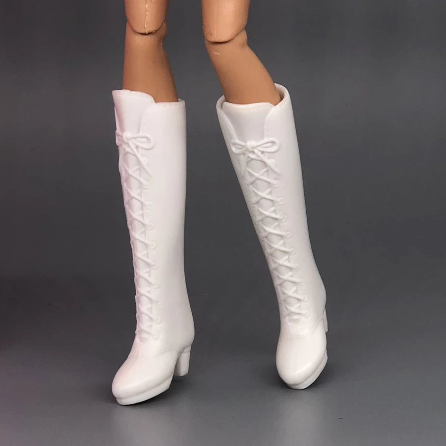 3 Colors High Heeled Long Boots Jackboots Shoes / Black white pink Boots Doll Accessories For 1/6 Barbie Kurhn FR xinyi Doll