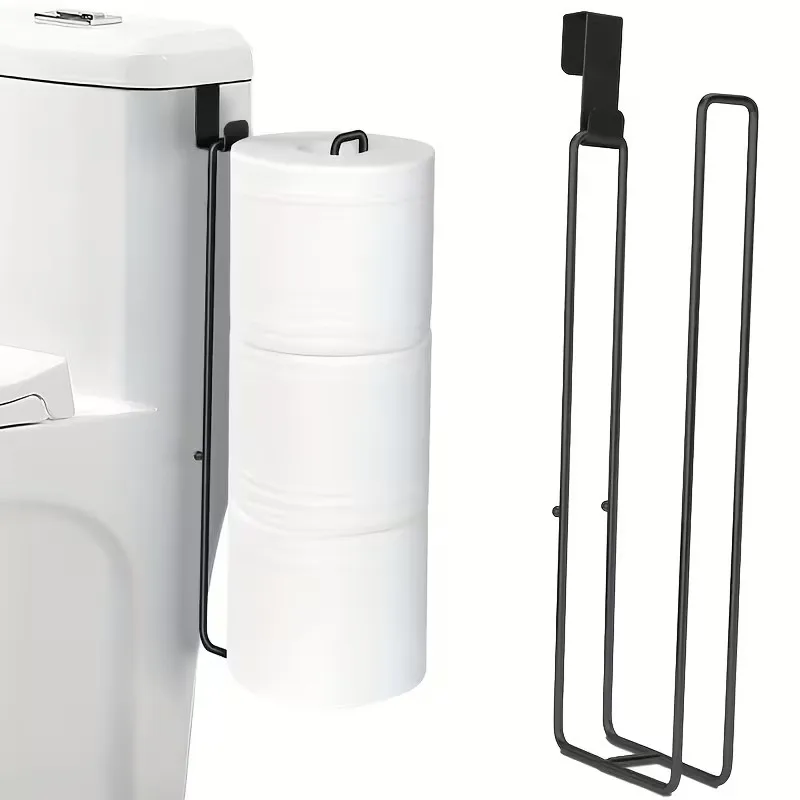 No-Drill Toilet Paper Holder, Bathroom Wrought Toilet Paper Roll Holder, Stick on Door, Kitchen Paper Towel Holder Black