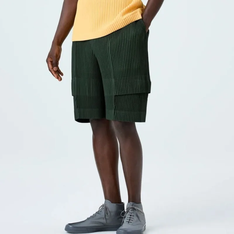 

Miyake плиссированные шорты мужские повседневные эластичные талии с высокой эластичностью прессованные плиссированные новые рабочие спортивные штаны мужская простая уличная одежда