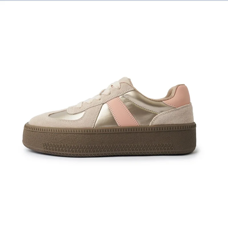 

Women Platform Sneakers NEW 2025 Punk Spring Autumn Ladies Lace Up Patchwork Flat Shoes Fashion Round Toe Apricot Black Shoes