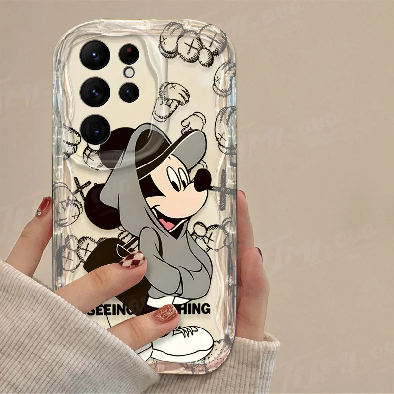 Disney Minnie Mickey Mouse 3D Wave Case For Samsung Galaxy S24 Ultra S23 S22 Plus S21 S20 FE A25 A55 A35 5g Transparent Cover