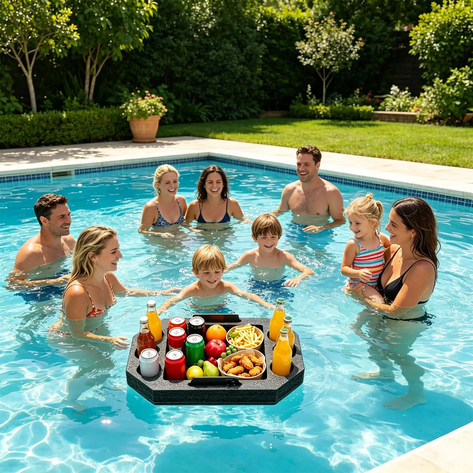 Floating Tray for Pool Waterproof Large Serving Table Built-in Dividers Floating Drink Tray for Lake Beach River Swimming