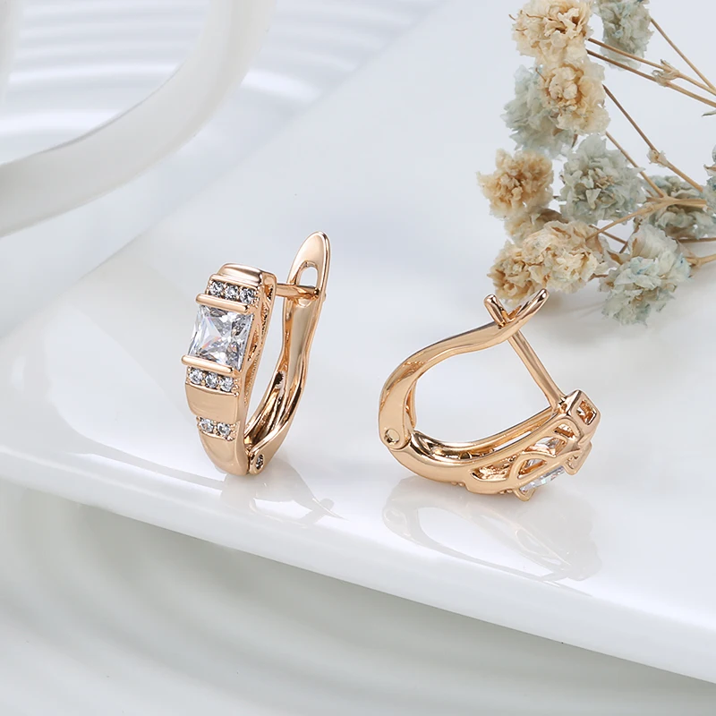 Wbmqda Fashion 585 orecchini pendenti con zirconi naturali quadrati Color oro rosa per le donne regali di gioielli OL abbinati quotidianamente di