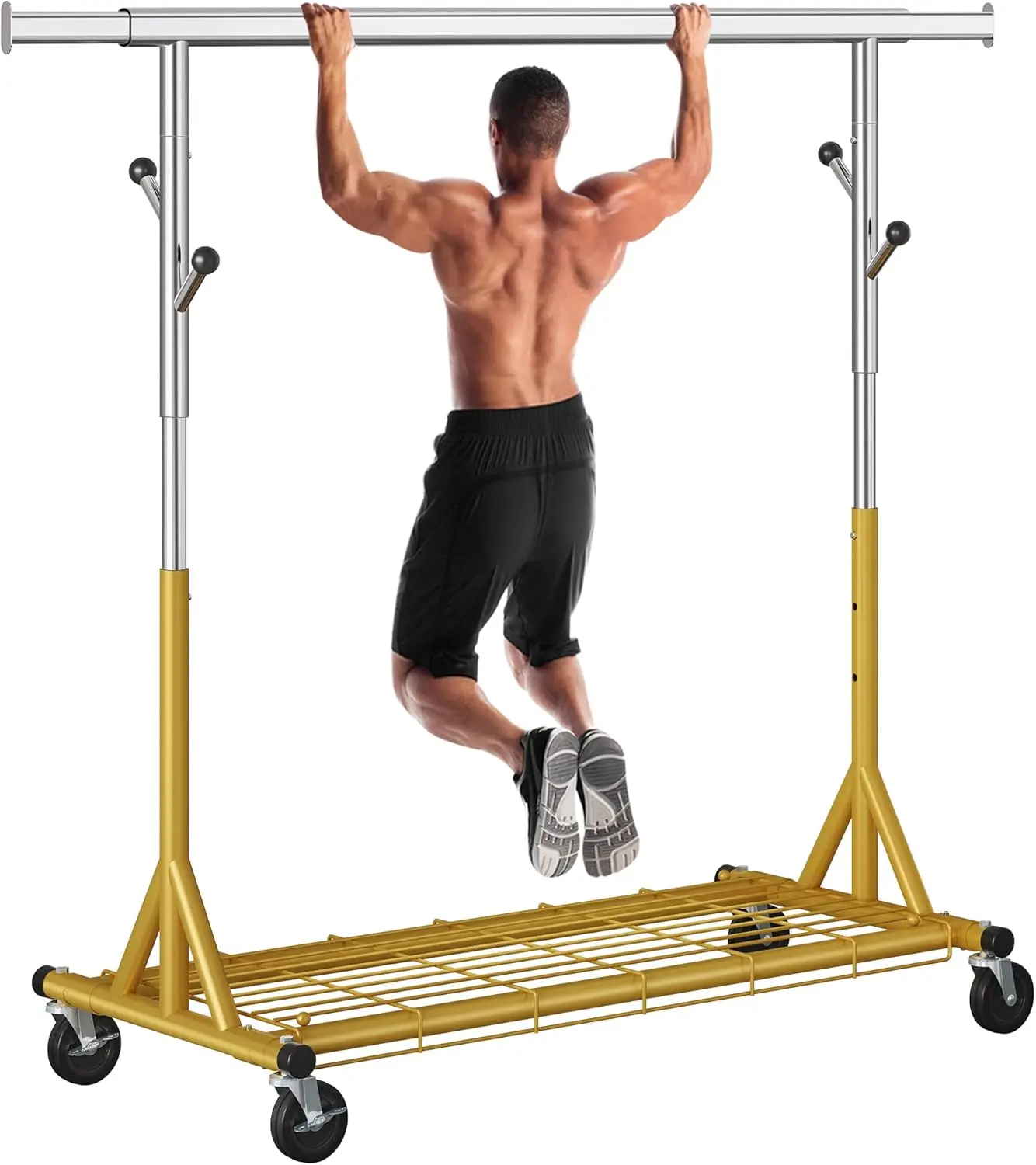 

Heavy Duty Clothes Rack Load 530 LBS Metal Clothing Garment Rack Hang 200 pieces of clothing on Wheels Rolling Portable Collapsi