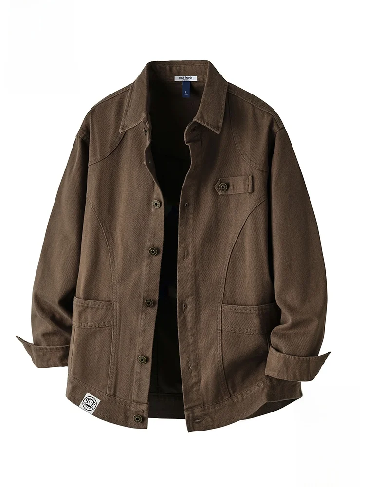 

Мужская весенняя свободная повседневная куртка Paul Frank из чистого хлопка с отложным воротником и принтом обезьяны, модный бренд