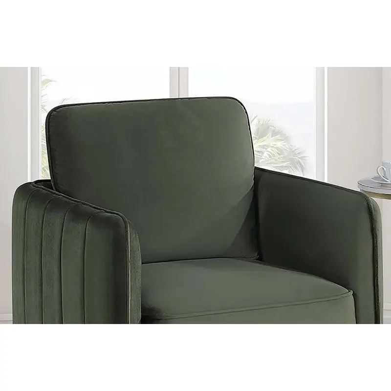 كرسي أنيق مخملي باللون الأخضر الداكن مع تنجيد قطيفة وأرجل معدنية لغرفة المعيشة #4