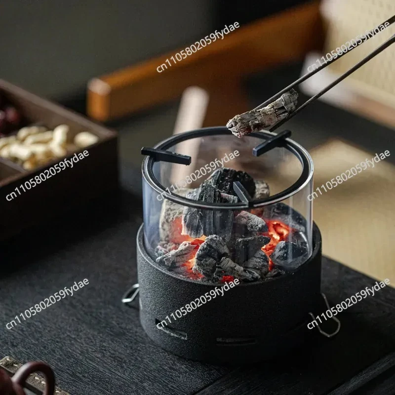 Round Glass Viewing Stove Tea Maker Ceramic Base Retro Chinese Desktop Tea Maker Charcoal
