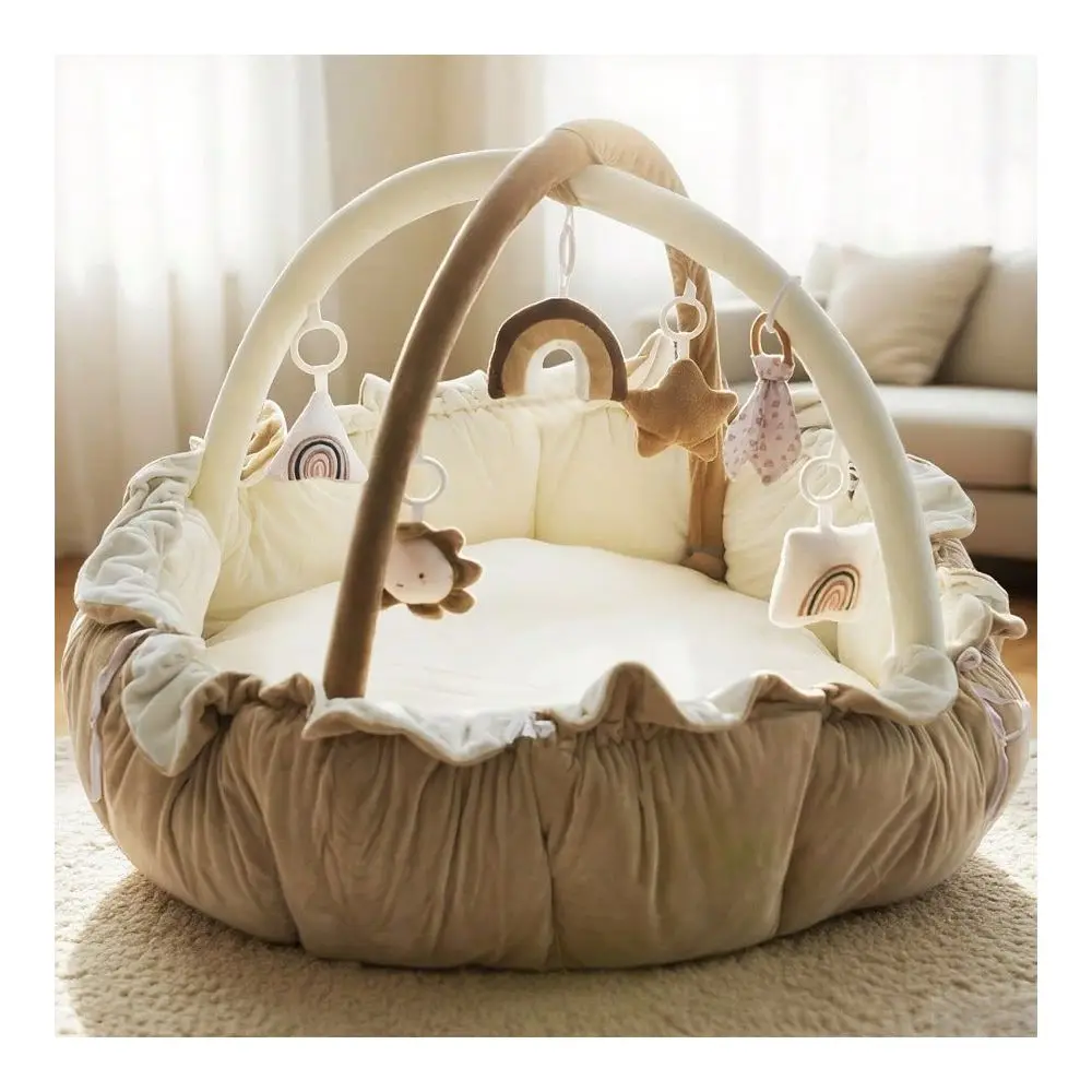 Thick Plush MultiFunctional Cat Dog Bed Convertible Gym With Ball Pit, 6 Toys, Tummy Time Mat Floor Mats Plush Cushion Suitable