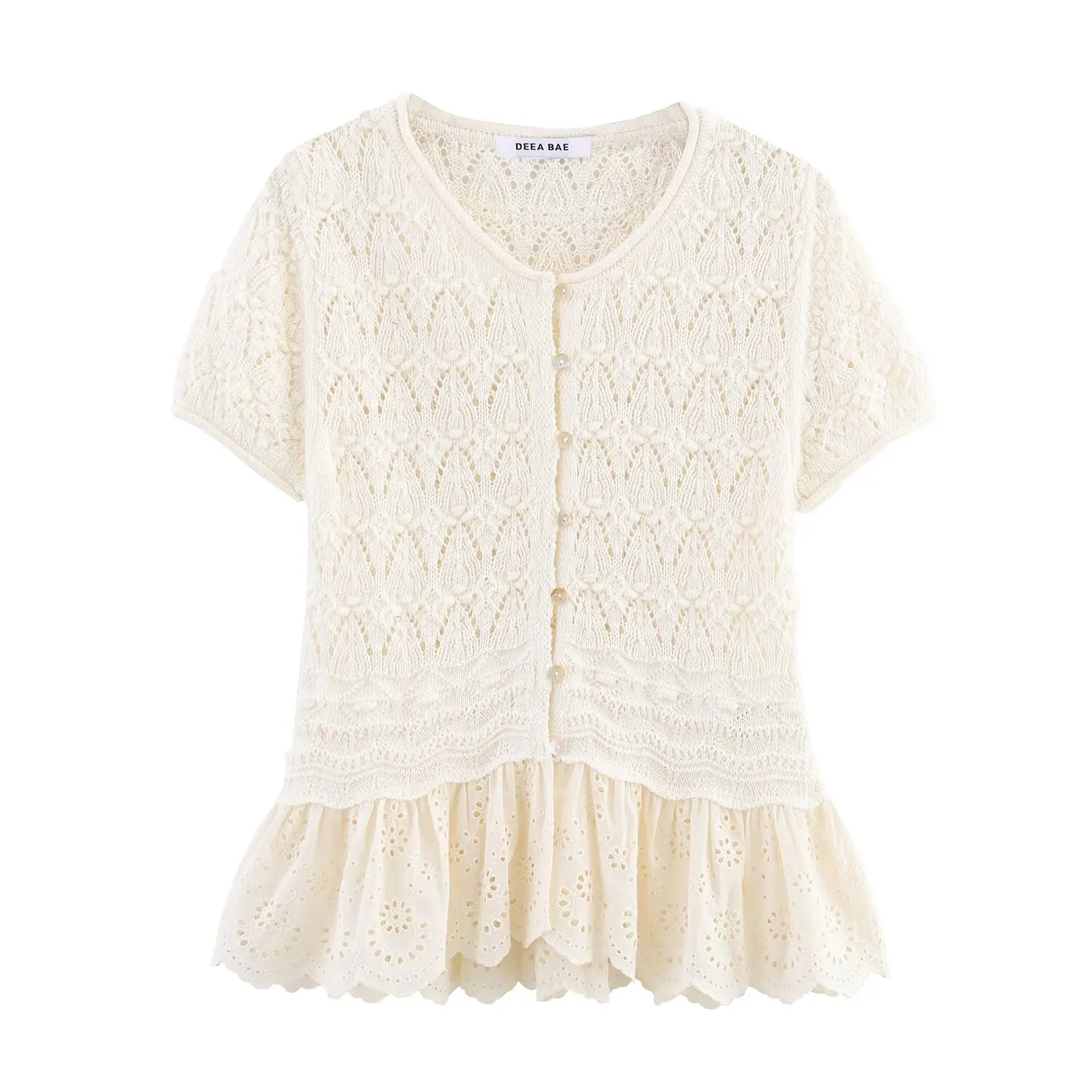 

Women's 2025 Summer Round Neck Sleeveless Buckle Mesh Knitted Top for Women