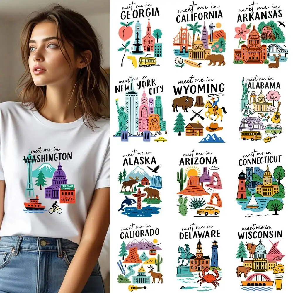 Urban Landscape Landmark Buildings Transfer Patches For Clothes Applqiues DIY A-Level Washable T-shirts Iron-on Thermal Stickers