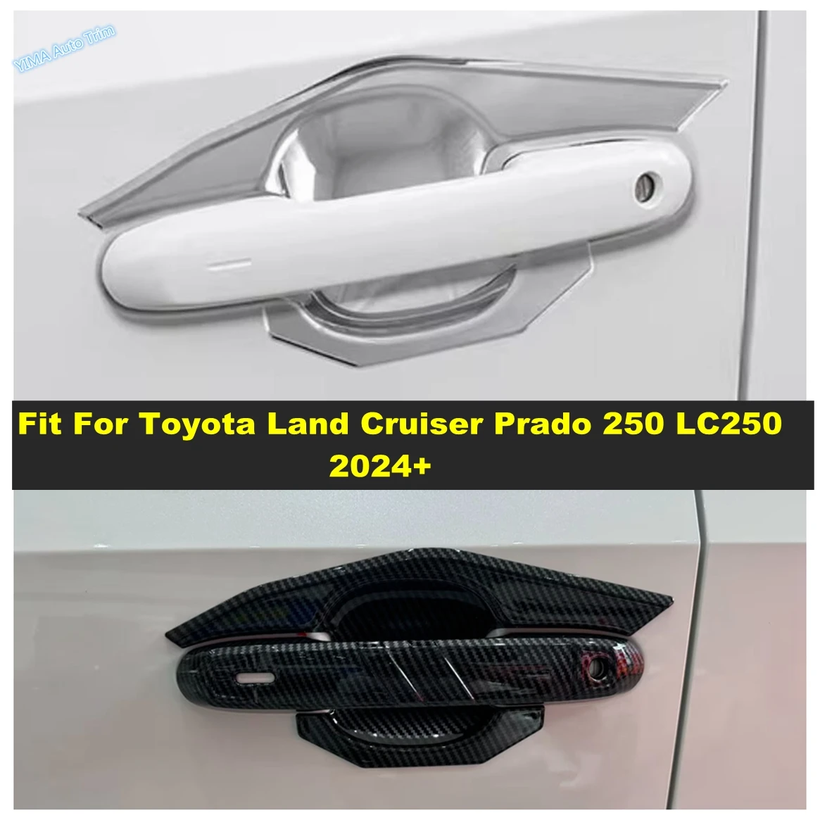 

Side Door Handle Decor Panel Cover Trim For Toyota Land Cruiser Prado 250 LC250 2024 2025 ABS Chrome / Carbon Fiber Accessories