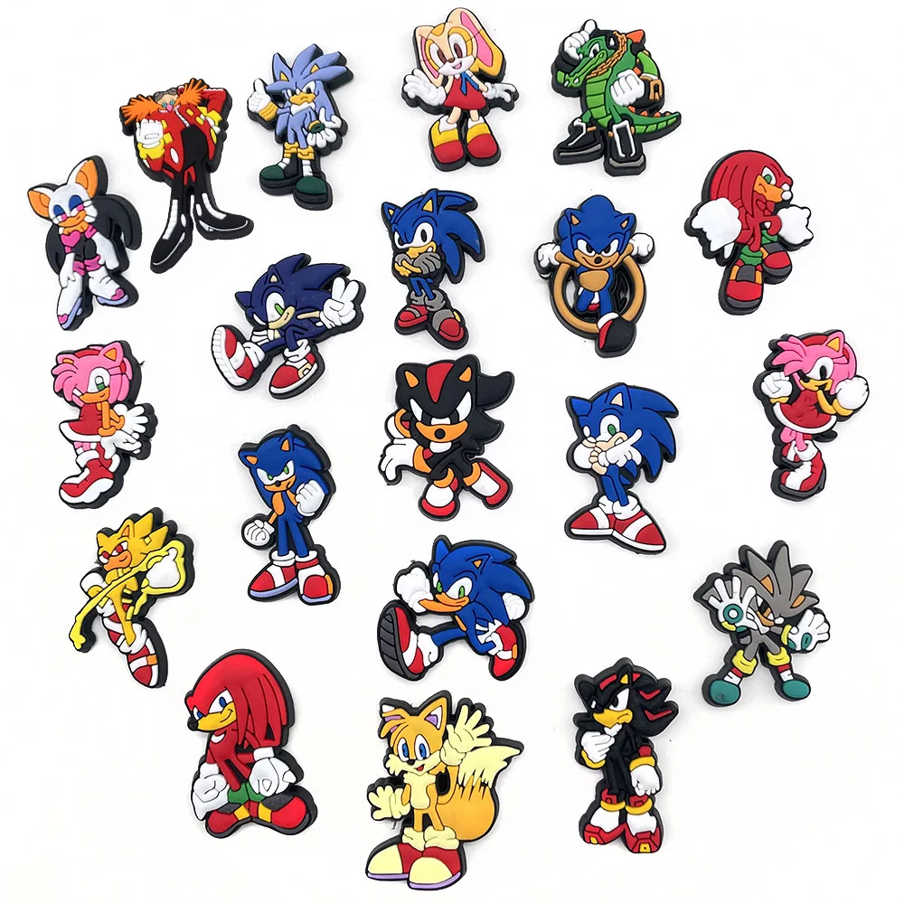 귀여운 만화 게임 20 세트 소닉 고슴도치 구멍 신발 꽃 장식 버클 분리형 맞춤형 학생 선물