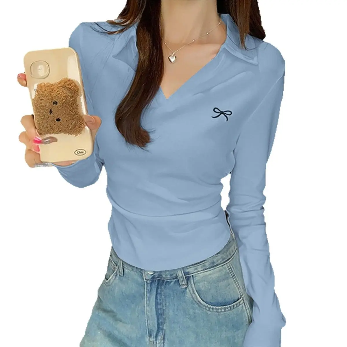 عادية لون نقي طويل Sve سترة تي شيرت المرأة Faion الخريف الشتاء محطة مستقلة Diyun عبر الحدود تصميم بسيط