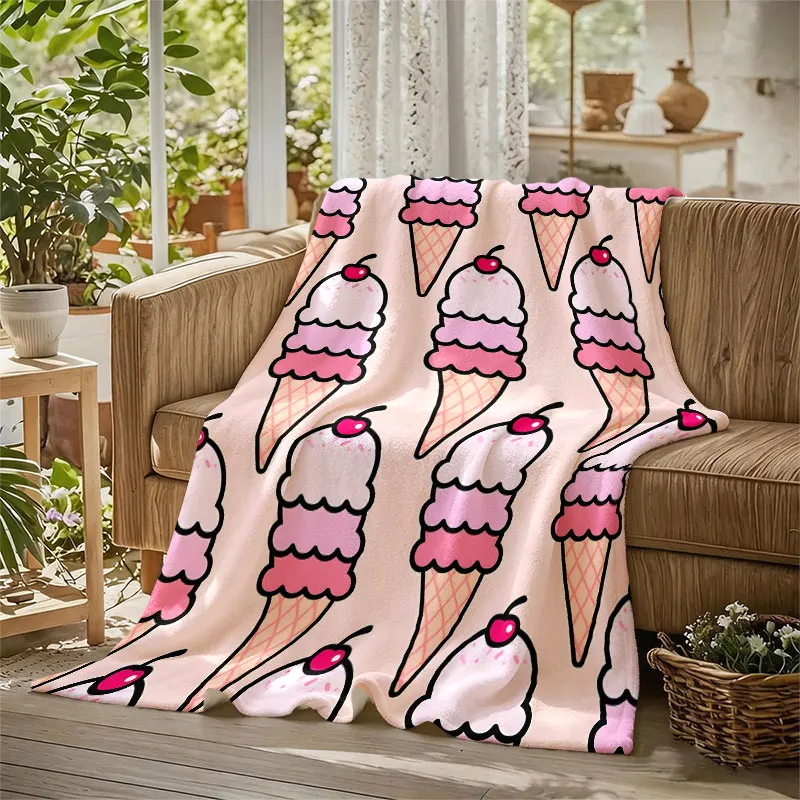 Pink Ice Cream Cones Flannel Blanket Perfect for Sofa Office Bed Travel Sleep Read Relax Camping Four Season Use