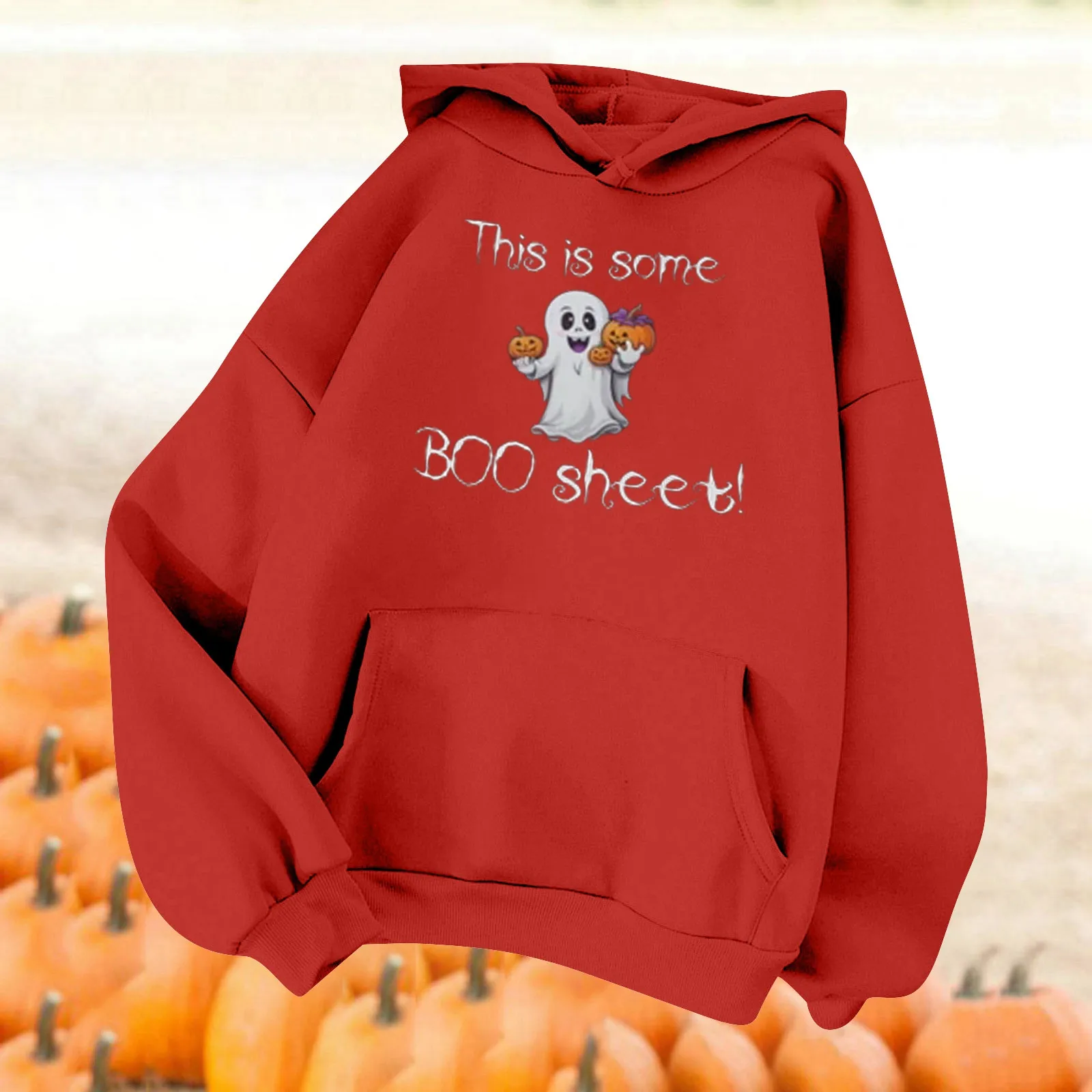 

Fun Ghost Pumpkin Letter Printed Ladies Halloween Hoodie Classic Version Solid Color Cordless Hoodie Casual Loose Fashion Hoodie