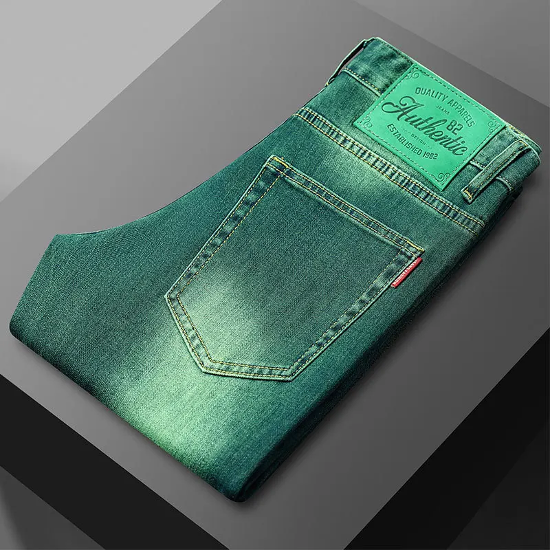 Emerald Green Jeans Men's High-end Affordable Luxury Fashion Slim Fit Stretch Personality All-matching Straight Long Pants