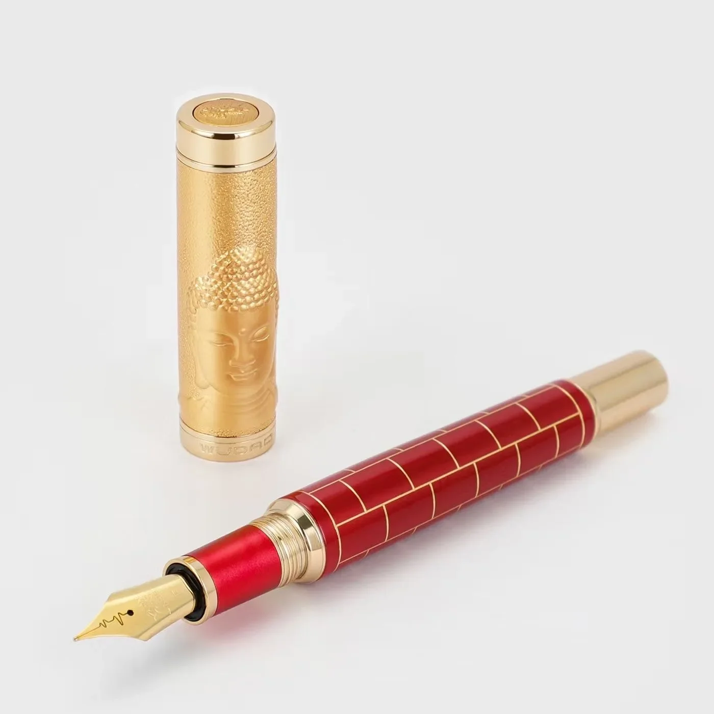 Hot JINHAO WUDAO Heartbeat NO.6 Metal Fountain Pen Buddha Tathagata Pattern Cassock Pen Cap Student Gift Writing Business