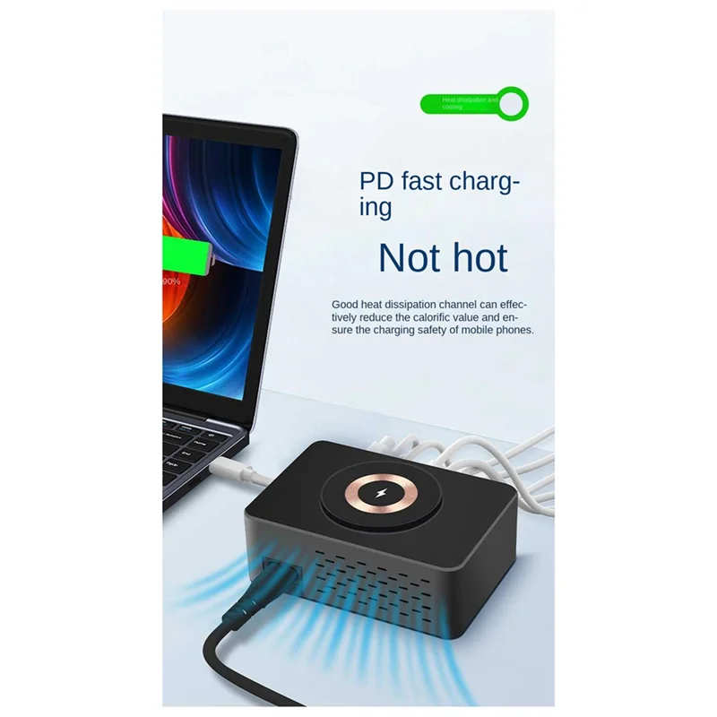 タイプCワイヤレスデスクトップ充電器,デジタルディスプレイ,急速充電,USプラグ,pd100w,qc3.0,140w