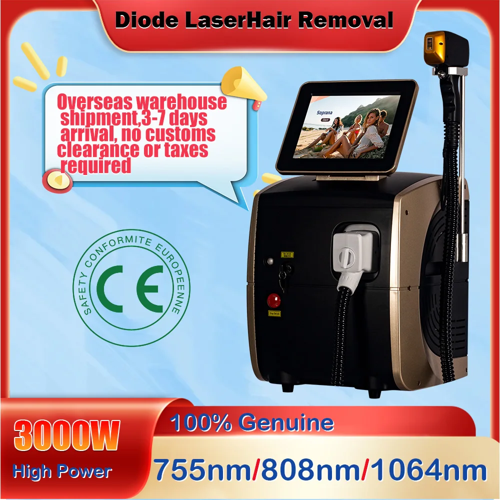 

Diode Laser Hair Removal Professional Machine Alexandrite755nm 808nm 1064nm Painless Skin Device Epilator Remover Hair Removal