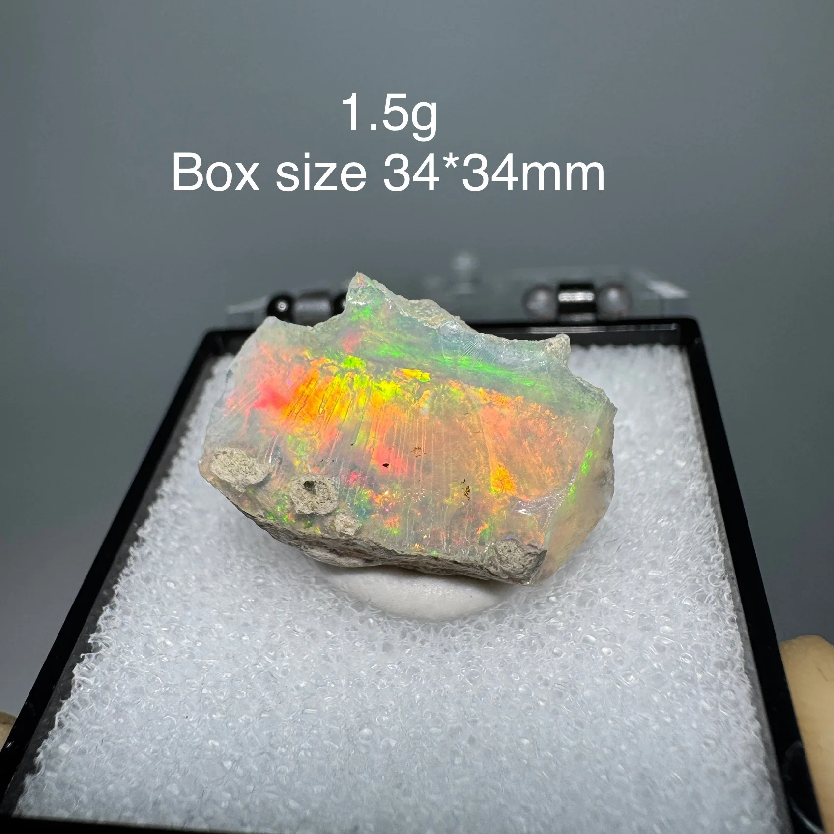 Natural Rare Colorful Ethiopia Opal (No Need Water) Gem Mineral Specimen Box Size:34X34mm (Need Lighting) Sunlight Best