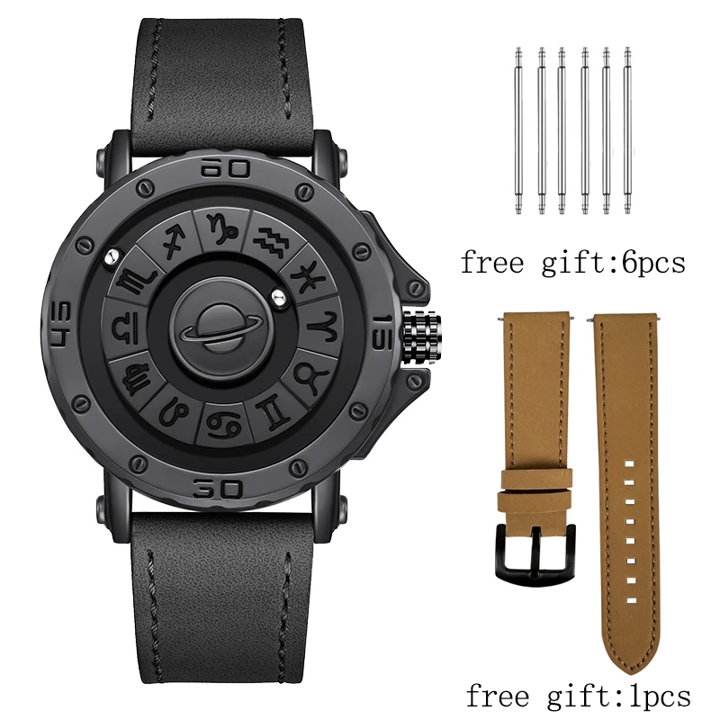 Constellation Magnetic Levitation Wristwatch, No Mirror No Pointer Creative Quartz Watch with Free Extra Strap & Spring Bars