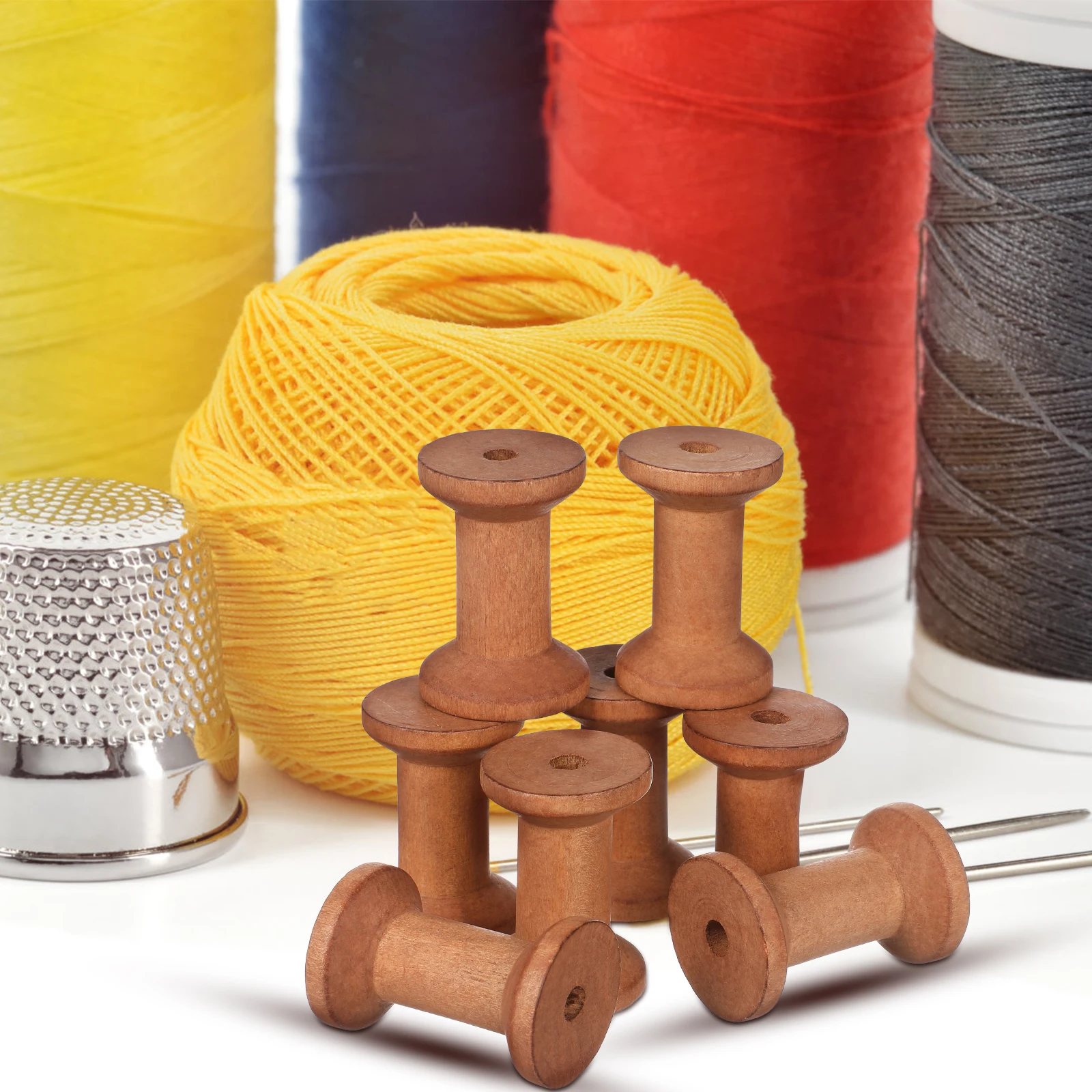 

20pcs Wooden Spools 50X35MM Shallow Brown Rustic Thread Bobbins Empty Yarn Holders Embroidery Sewing Supplies Knitting Weaving