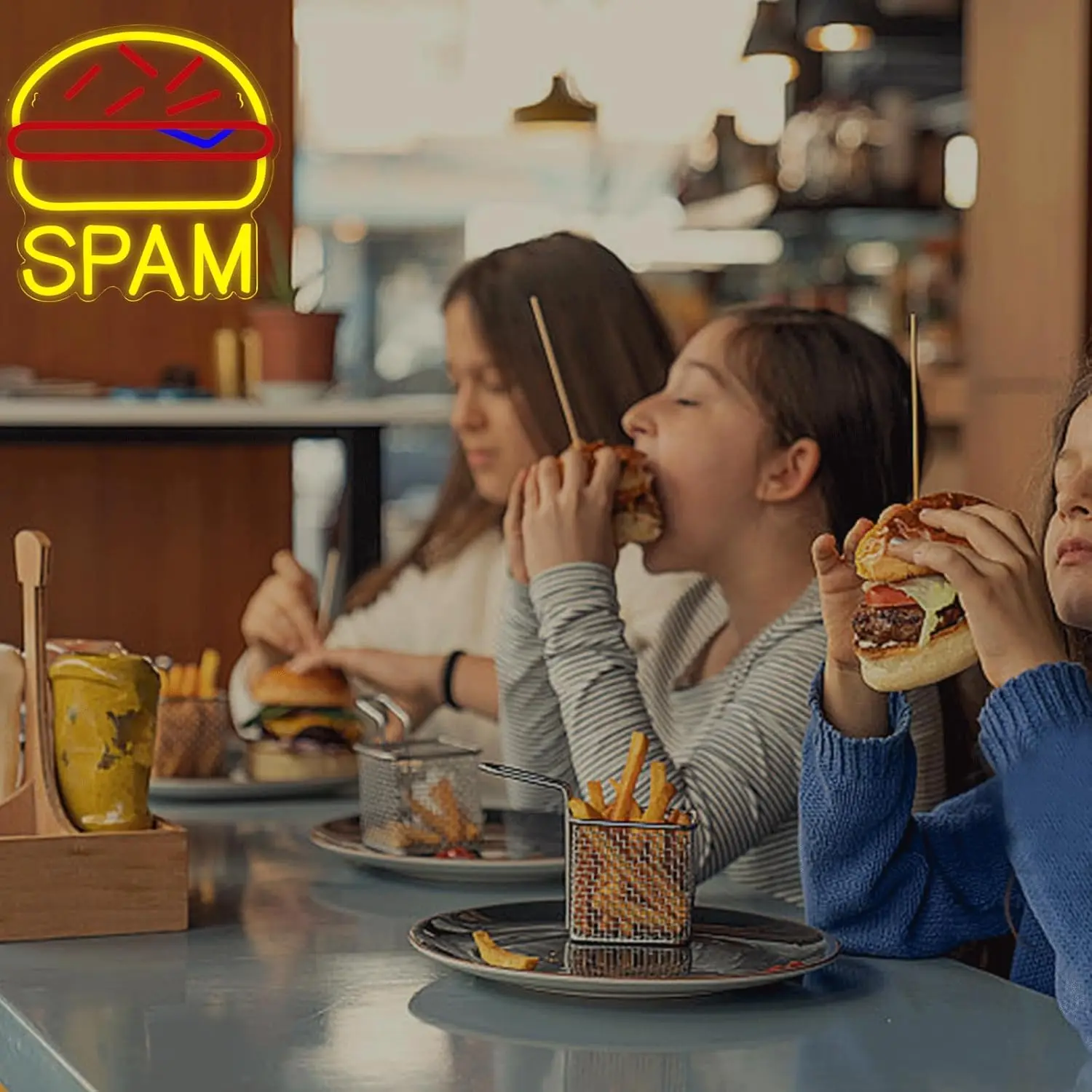 هامبورغ النيون علامة SPAM LED علامات الإضاءة علامة مفتوحة لمحلات البرجر المطاعم المطبخ حانة زخارف للحانات باهتة USB عيد الميلاد