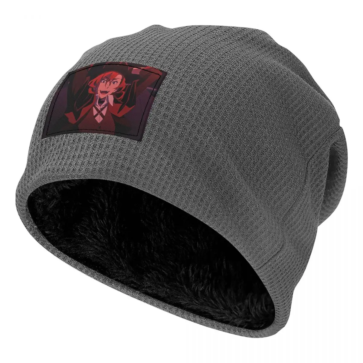 Bungou Stray Dogs Chuuya Nakahara Waffle Knit Fleece Lined Beanie with PU Leather Patch Unisex Warm Winter Soft Cap