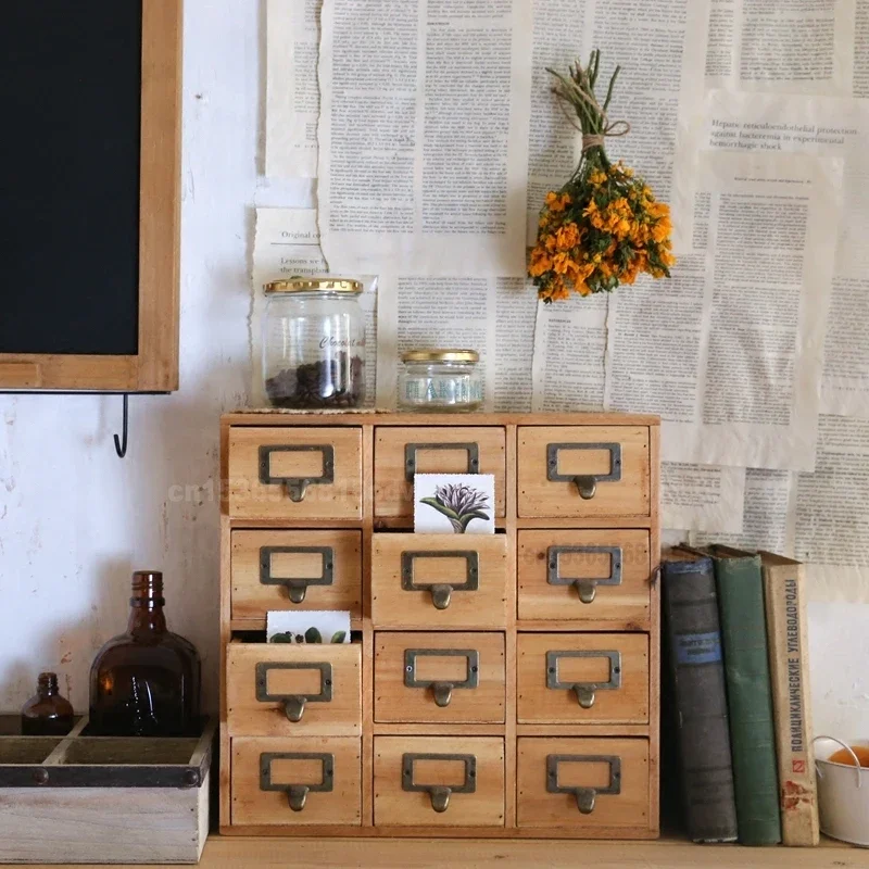 Handmade Wooden Storage Box, 6/12 Drawers Desktop Cabinet, Cosmetic and Small Items Organizer, Desk Storage Solution