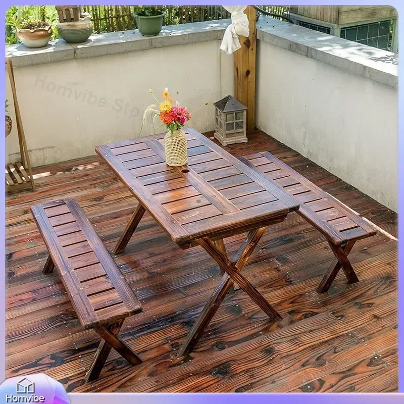 Solid Wood Outdoor Patio Furniture Set Folding Garden Table and Chairs for Balcony Terrace Villa Courtyard Lawn Preservative