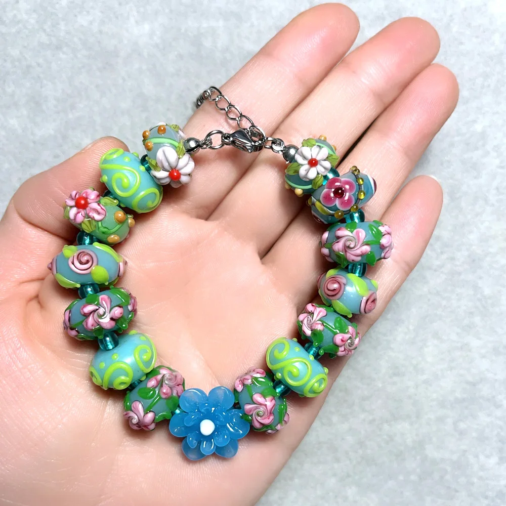 Only Sell 1set!! No Duplicates!!Superior Quality Carved Flowers!!! Pure Handmade Retro Lampwork Glass Beads For Charm Bracelets!