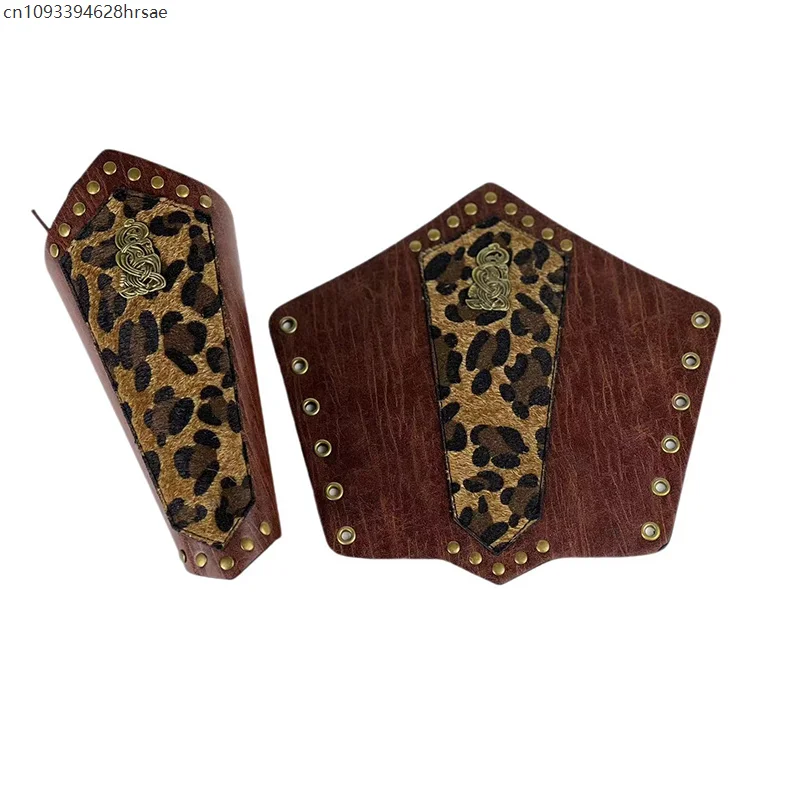 1 пара браслетов средневекового рыцаря с леопардовым узором из искусственной кожи на шнуровке, браслеты с пиратскими рукавицами викингов, браслет на Хэллоуин, косплей