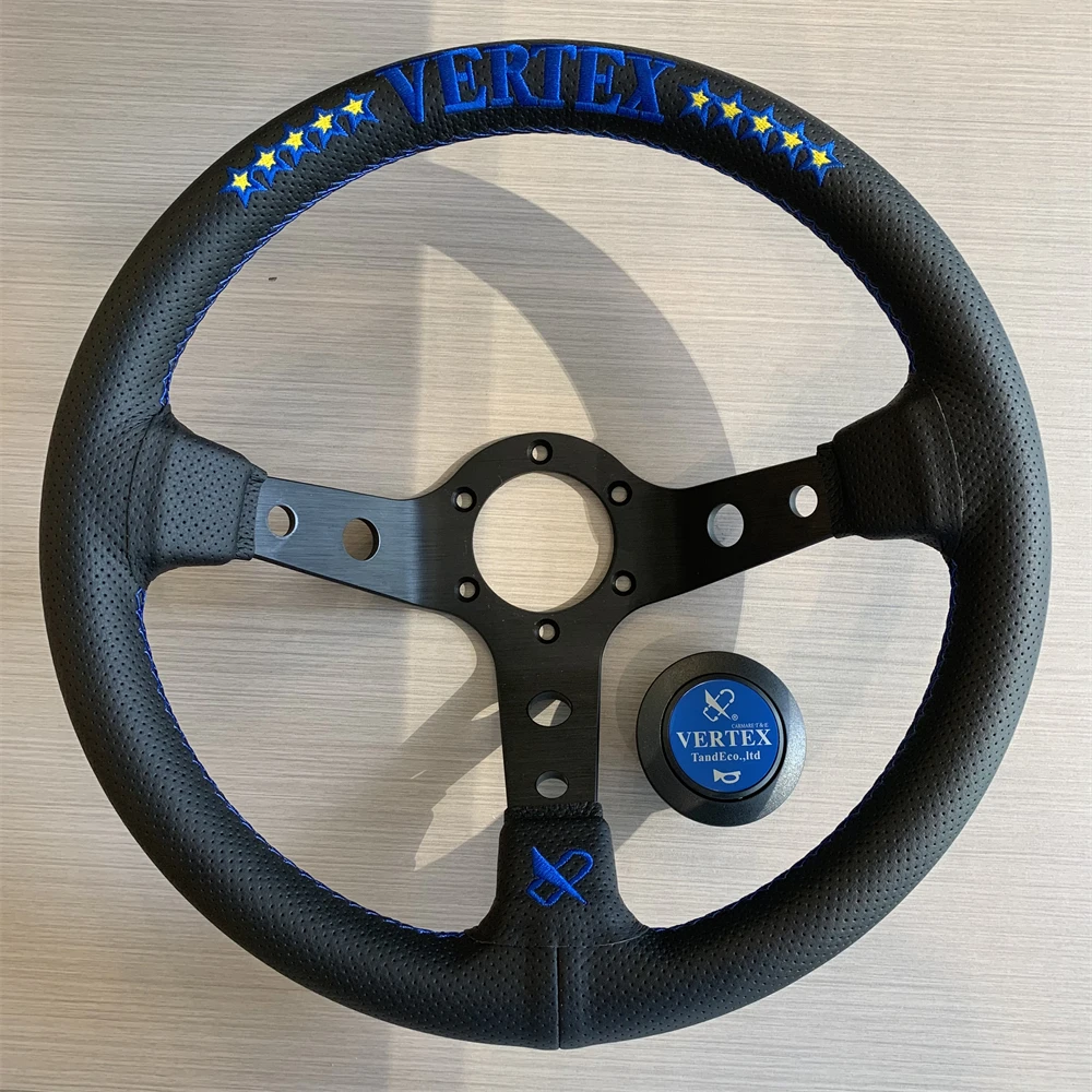 VERTEX JDM 320MM Racing Steering Wheel Blue Leather Star Design