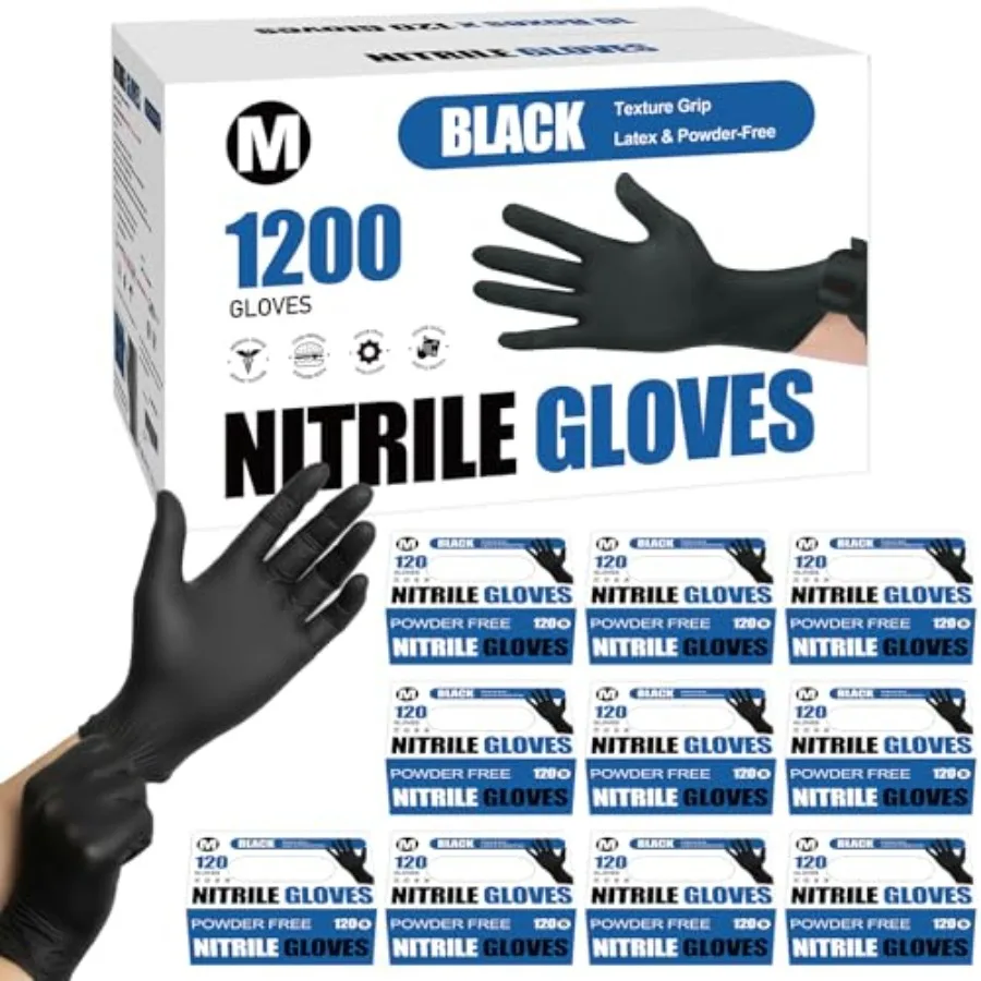 

0pcs Black Nitrile Disposable Gloves 4 Mil Latex Free and Powder Free Food Grade for Cooking BBQ Food Prep Cleaning Automotive