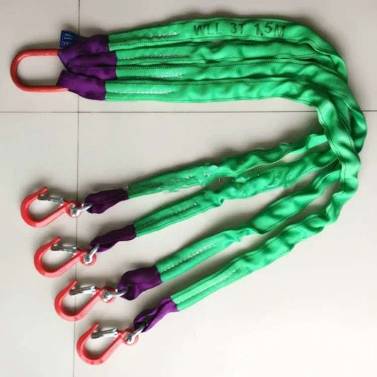 Multi-legged sling with hook Polyester webbing sling