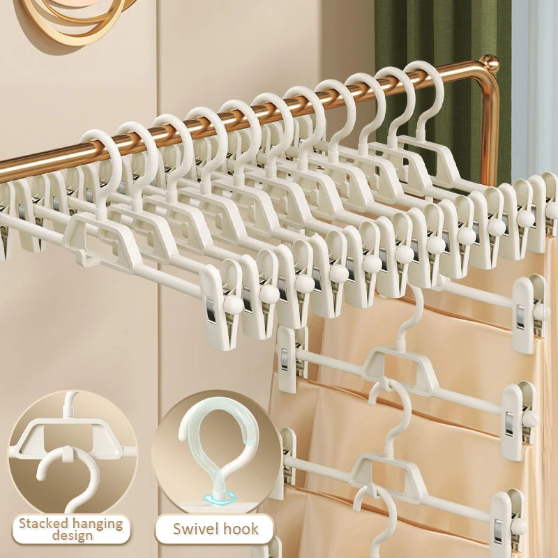 10/20PCS Rotating And Telescoping Pants Hanger Overlay Non-Slip Trouser Clothes Pegs Adjustable Women's Skirt Clothes Organizer