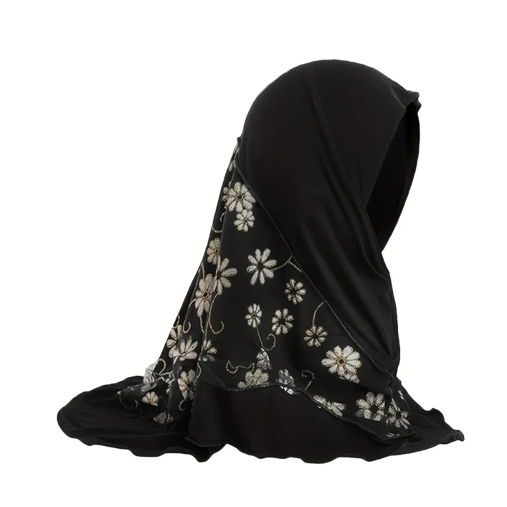 Can Fit Flower Net Small Girl Hijab Elastic Solid Mesh Instant Headscarf Cotton Pull On Kids Turban Cap Children Headwear