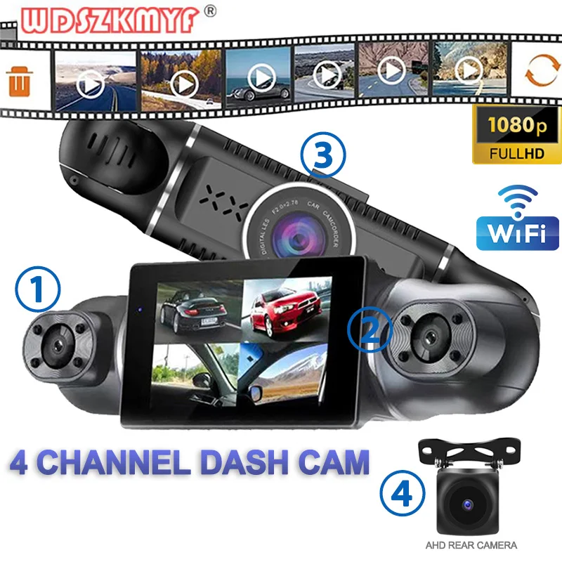 4 Channel Dash Cam Full HD 4*1080P For Car DVR 4 Lens 360°Auto Video Recorder Night Vision Rotatable camera car recorder WiFi