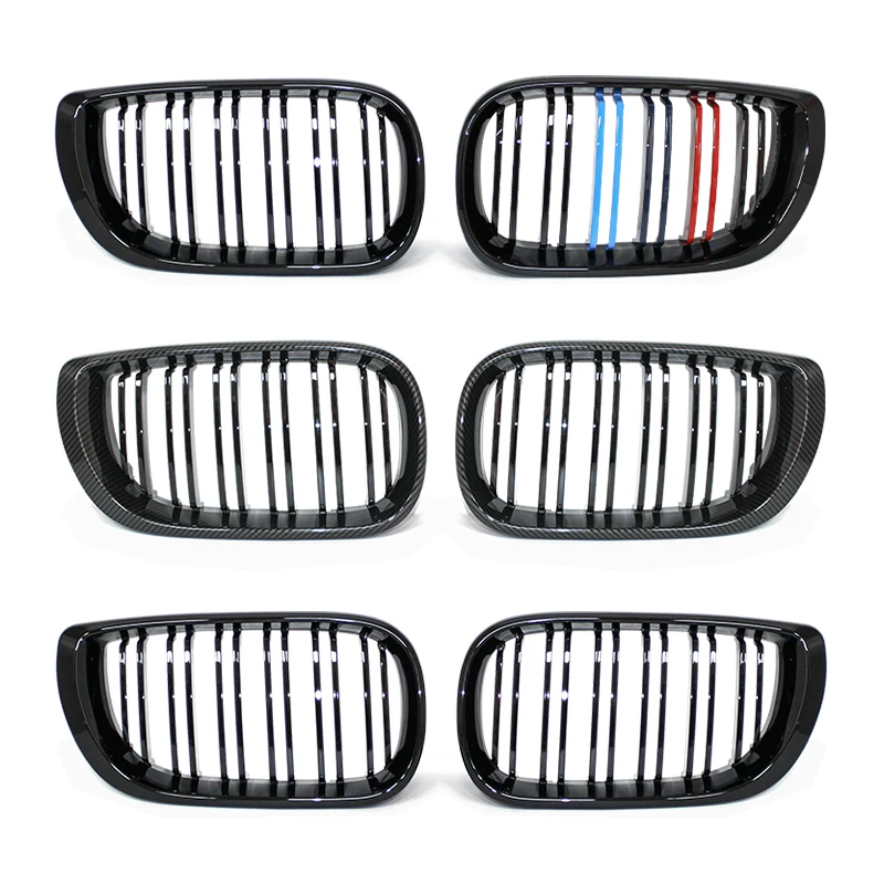 شبكات المصد الأمامي للسيارة سباق الشواية الكلى خط مزدوج الشوايات شبكة سوداء لامعة لسيارات BMW 3 Series E46 4 Door 2002-2005 #5