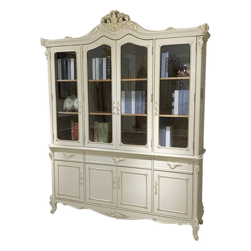 Four-door bookcase Palace barrier-free luxury gray solid wood storage bookcase
