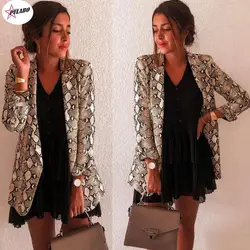 PULABO Blazer Women Snake Print Long Sleeve Suit Coat Biker Jacket Outwear Tops Women's Snake Print Blazer Winter Long Blazer