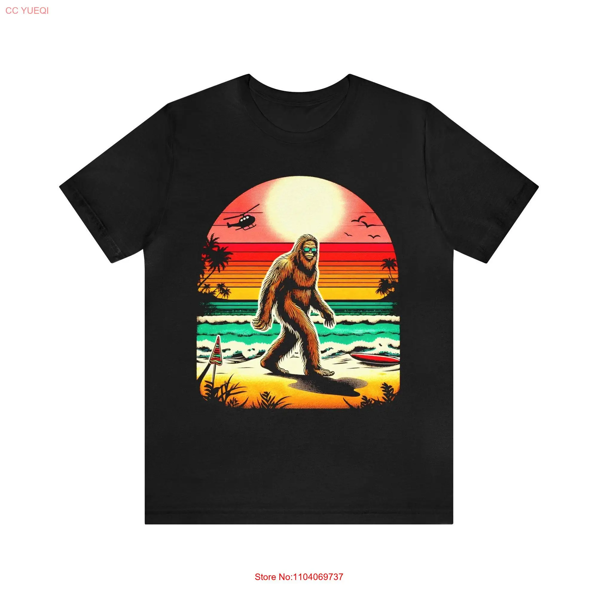 Bigfoot Beach Sunbathing A Funny and Original T Shirt Sasquatch in Shades Cool Unique long or short sleeves