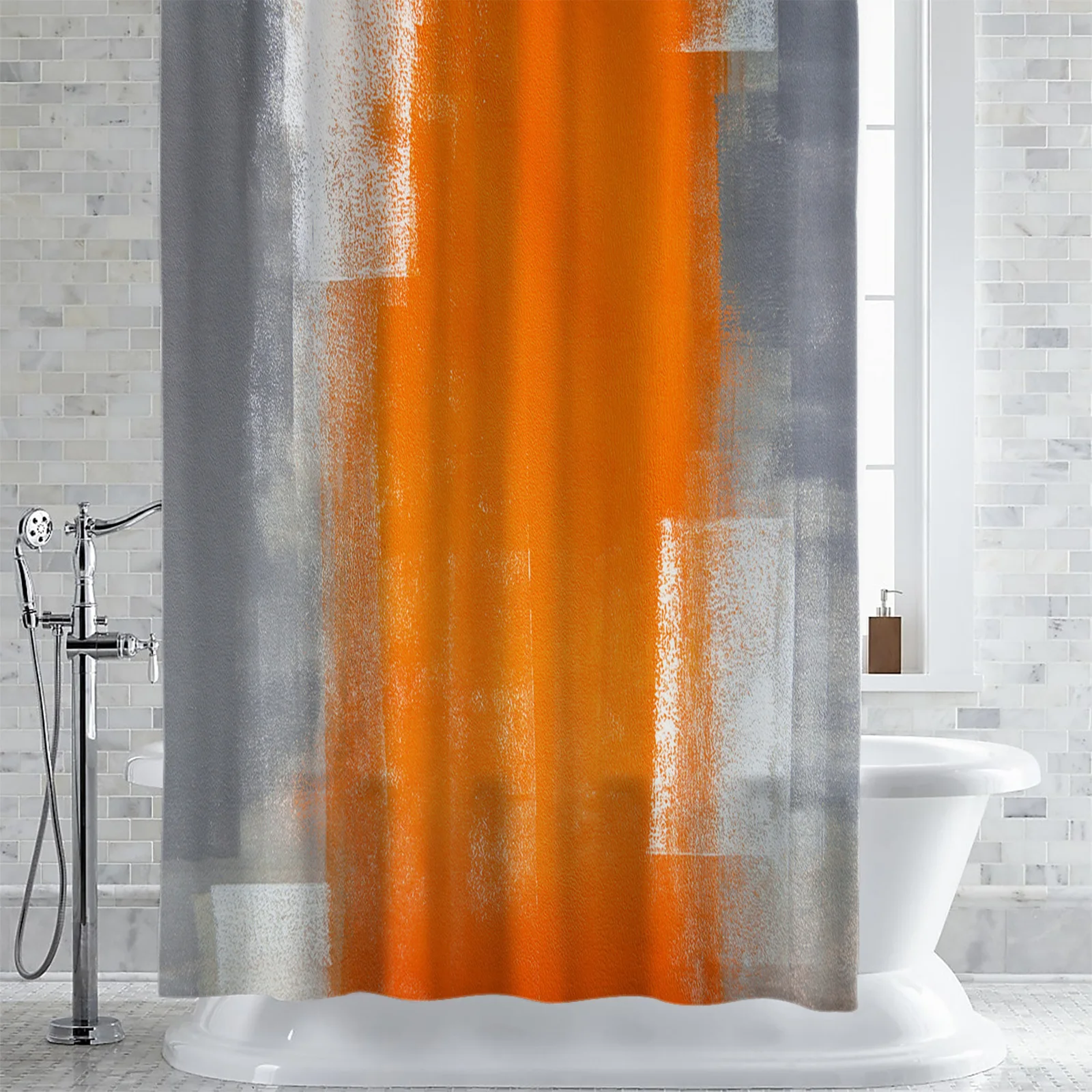 Orange Gray Abstract Texture Shower Curtain Home Bath Decorative Waterproof Polyester Fabric Bathroom Curtain