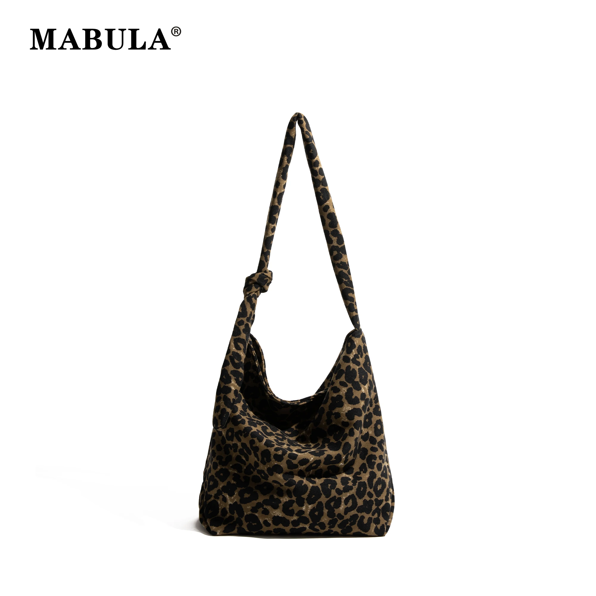 

MABULA Leopard Print Strap Knot Canvas Bag Simple Fashion Shoulder Purse Vintage Pattern Women's Daily Work Commuter Bag