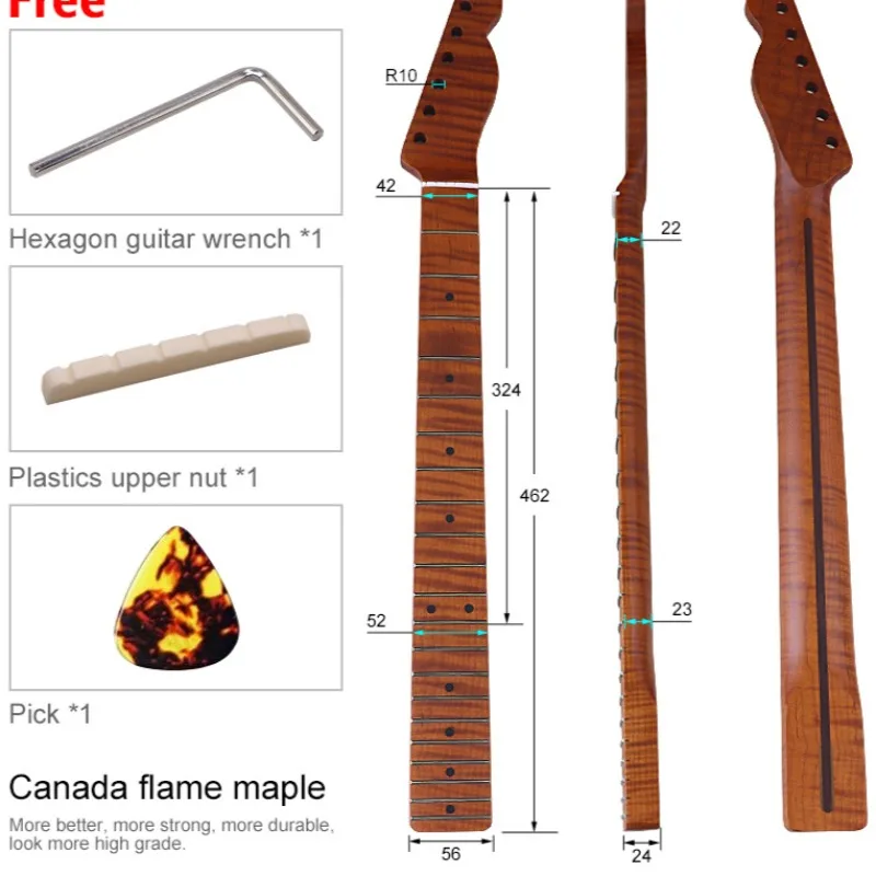 21 Pin Tiger Canadian Roasted Maple, Electric Guitar Handle Matte Guitar DIY Guitar Neck Accessories