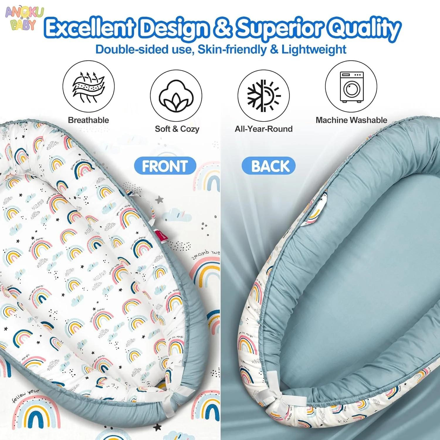 عش الطفل القابل للفصل لحديثي الولادة 0-12 شهر 100% عش الرضع القطن للبنين والبنات كرسي أطفال قابل للتنفس مناسب للمنزل والسفر #3