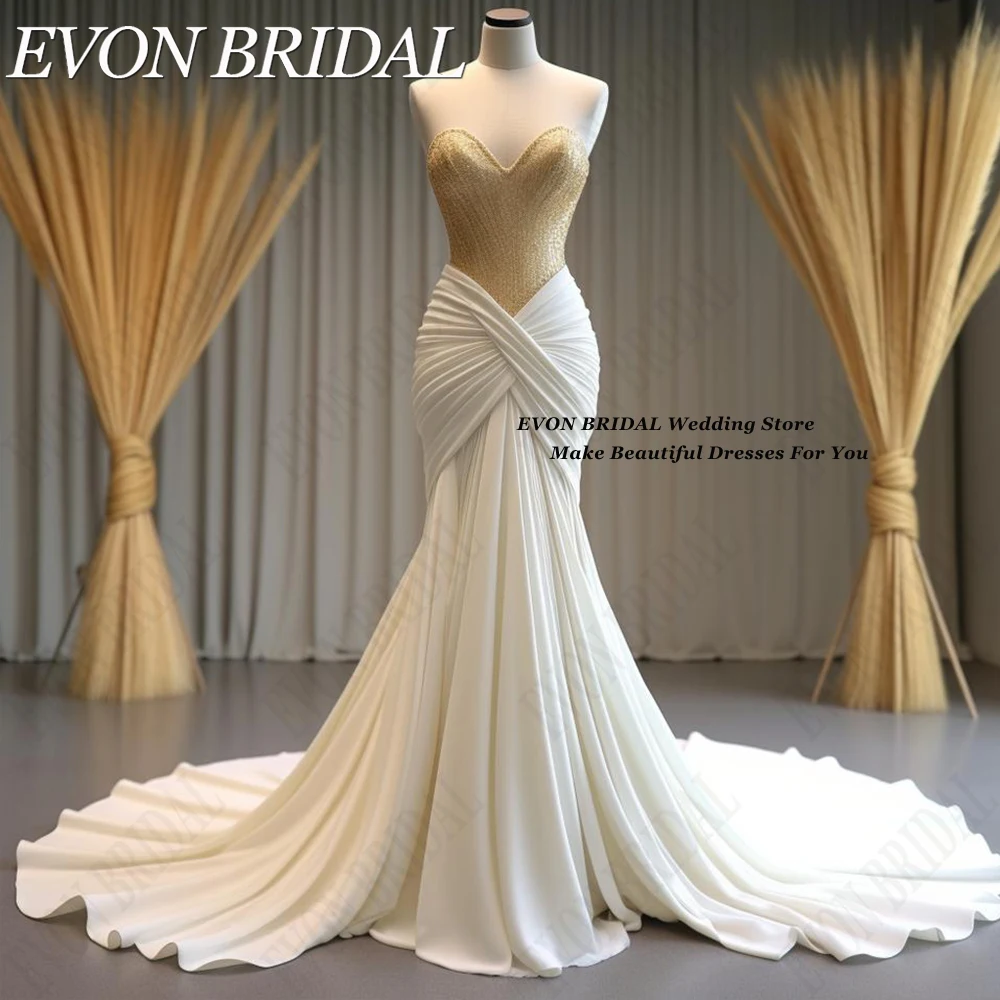 EVON BRIDAL Gold And Ivory Wedding Dresses 2024 Bride Mermaid Stitching Color 웨딩 스냅용 드레스 Women Bridal Party Gowns Sweetheart