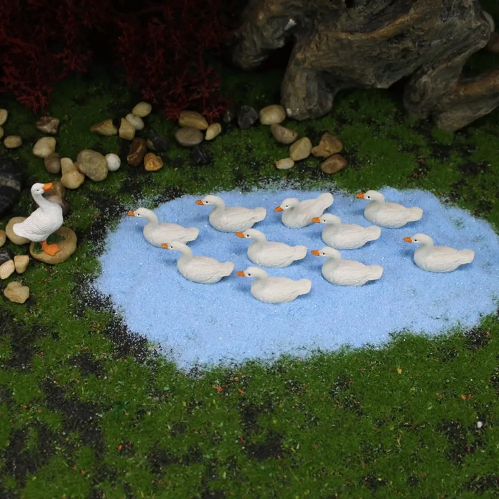 Cute Mini Duck Statue Handmade Resin Crafts White Duck Ornaments Delicate Micro Landscape Decoration Garden